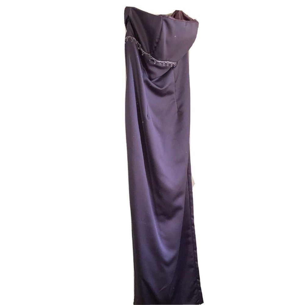 Bill Levkoff purple satin jewel evening empire gown prom bridesmaid dress 5/6